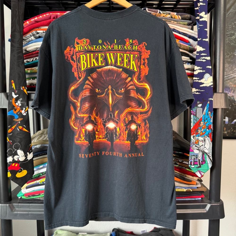 Retro Black 2015 Daytona Beach Bike Week Eagle Graphic T-Shirt XL